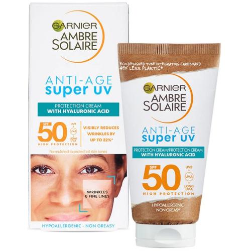 Garnier Ambre Solaire Anti-Age Super UV Spf50 Protection Cream Αντηλιακή & Αντιρυτιδική Κρέμα Προσώπου Υψηλής Προστασίας με Υαλουρονικό Οξύ 50ml